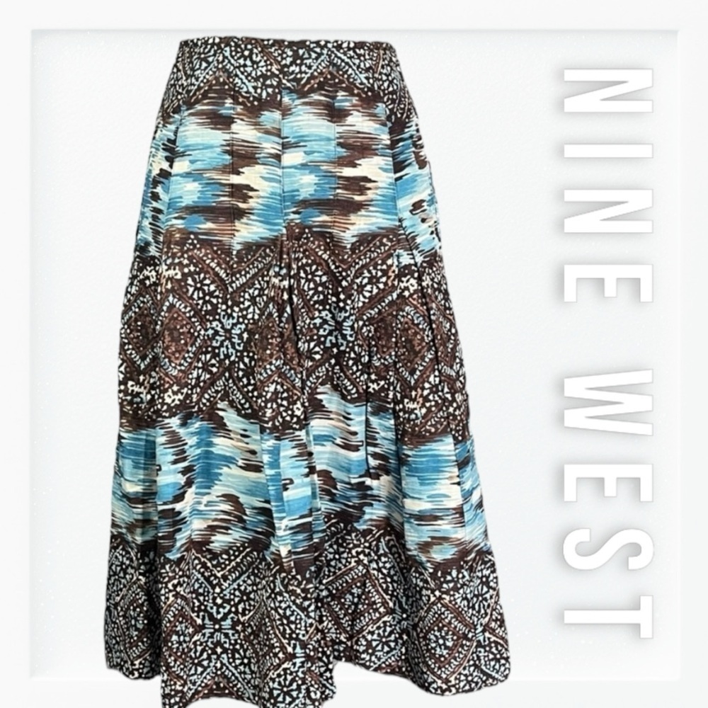 Nine West Midi Length Silk Linen Blend Patterned Skirt sz 6